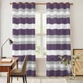 thumbnail image 4 of Purple Grey Stripe Kitchen Curtains 96 Inch Length, Minimalist Farmhouse Striped Grommet Top Bedroom Living Room Curtains, Light Filtering Cafe Curtain Drapes 2 Panels Set 104''x96'', 4 of 9