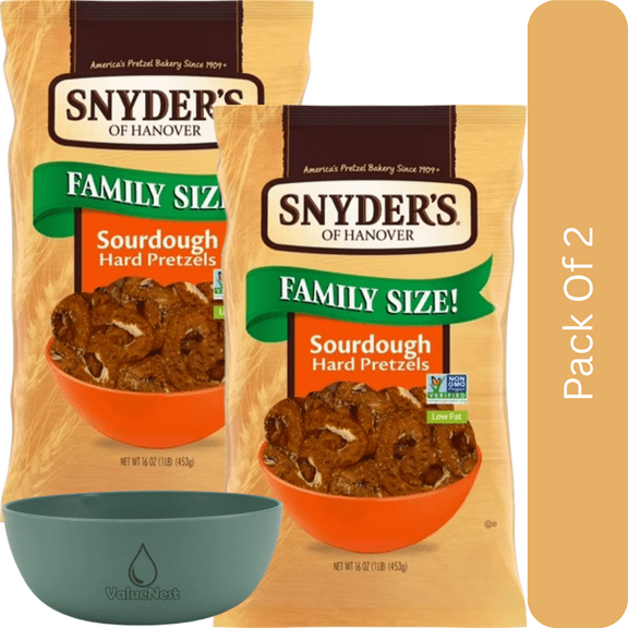 Snyder's of Hanover Sourdough Hard Pretzels, 16 oz Bag-2pk, With Olive Green Bowl By ValueNest