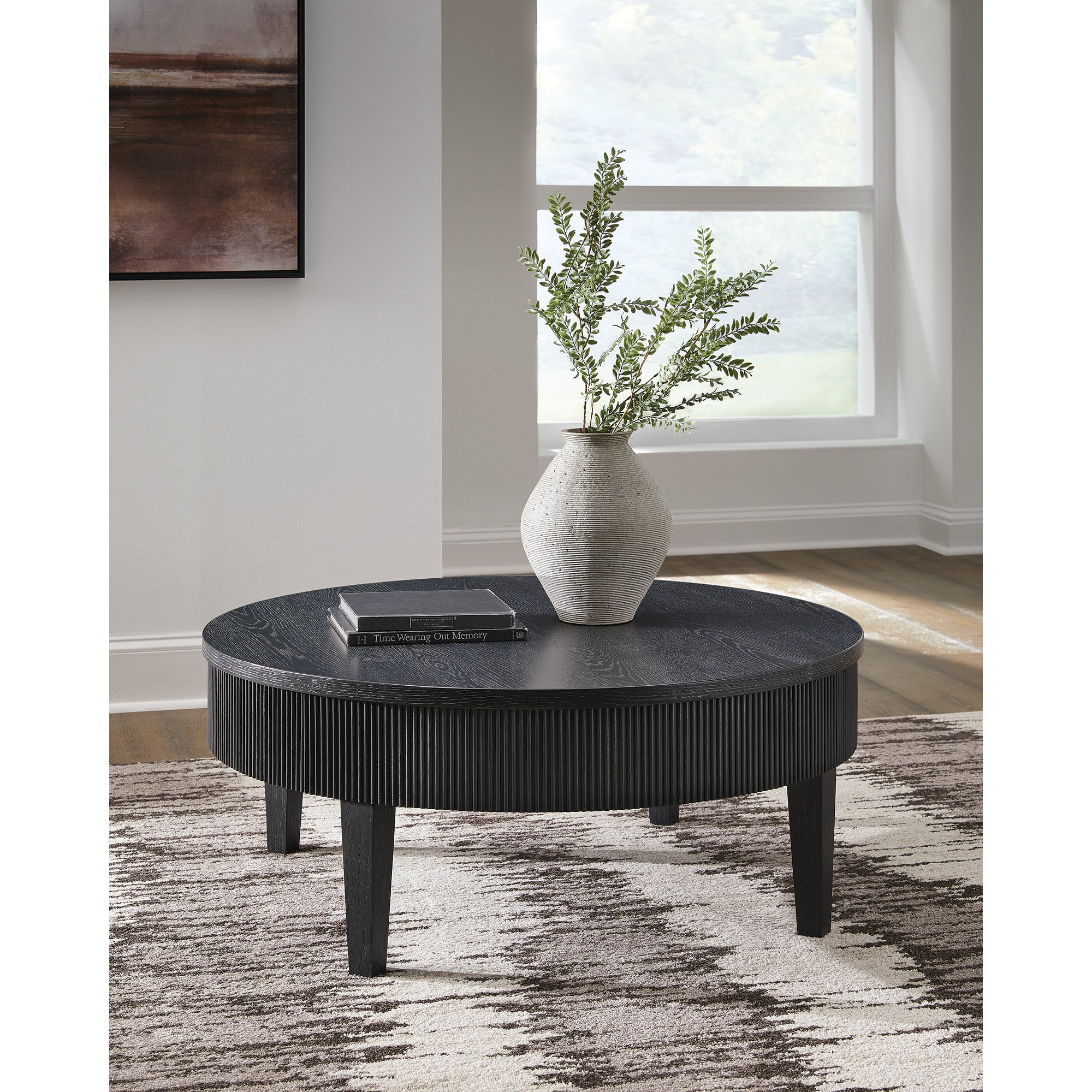 Signature Design by Ashley Marstream Round Coffee Table with Storage Drawers, Modern Farmhouse, Black