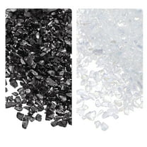 Uxcell 2 Colors Crushed Glass Chips, 1-4mm Irregular Sequins Metallic Color Glass 28g White, Black