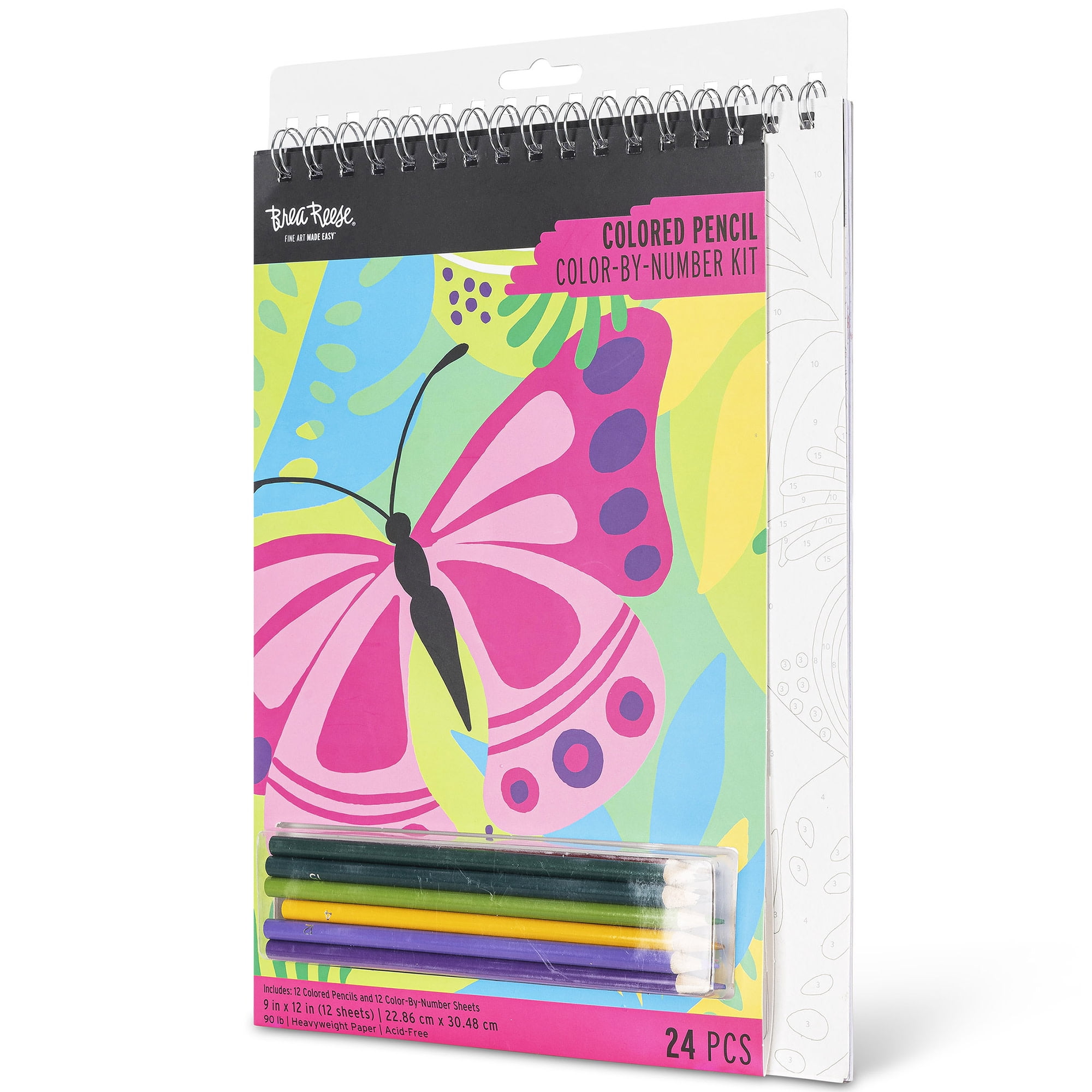Brea Reese: Colored Pencil: Color-by-Number Kit - Butterfly - 12 Inspirational Nature Designs, Vibrant Pencils Guided Art, 9x12" Pages, Adult Art Pad