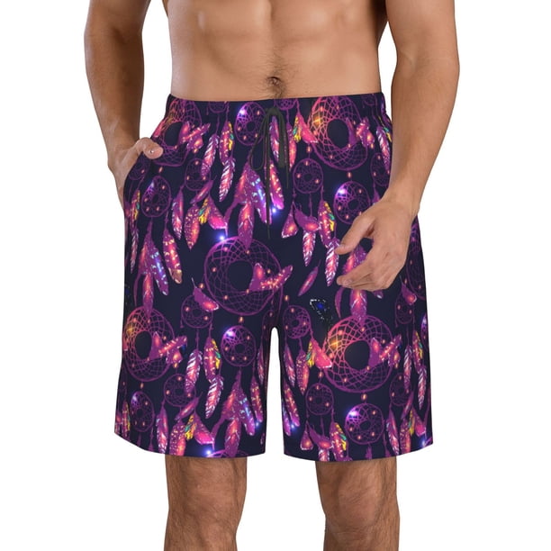 Fotbe Purple Dreamcatcher Trajes de Baño Estampados para Hombre, Shorts de Verano de Secado Rápido, Ropa de Playa, Bañadores-3X-Large