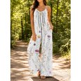 thumbnail image 5 of Women'S Summer Watercolor Flowers Leaves Wide Leg Jumpsuit Casual Loose Sleeveless Spaghetti Strap Romper With Pockets, 5 of 7