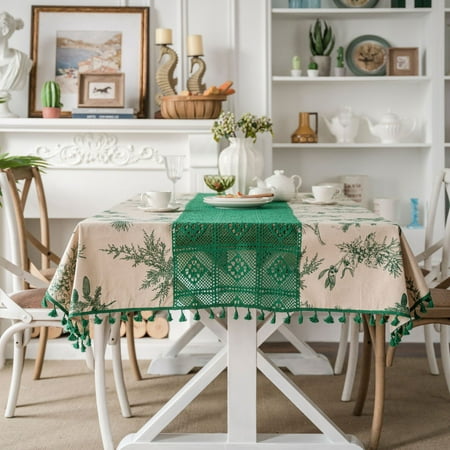 

Namzi-b tablecloth with pine branch printing hollow splicing small fresh dining table cloth restaurant fabric tablecloth decoration (green 180 * 140cm)