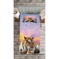 thumbnail image 3 of Ambesonne Savannah Quilted Bedspread Set 2 Pcs, Tiger and Colorful Sunset, Twin Size, Lavender and Mustard, 3 of 3
