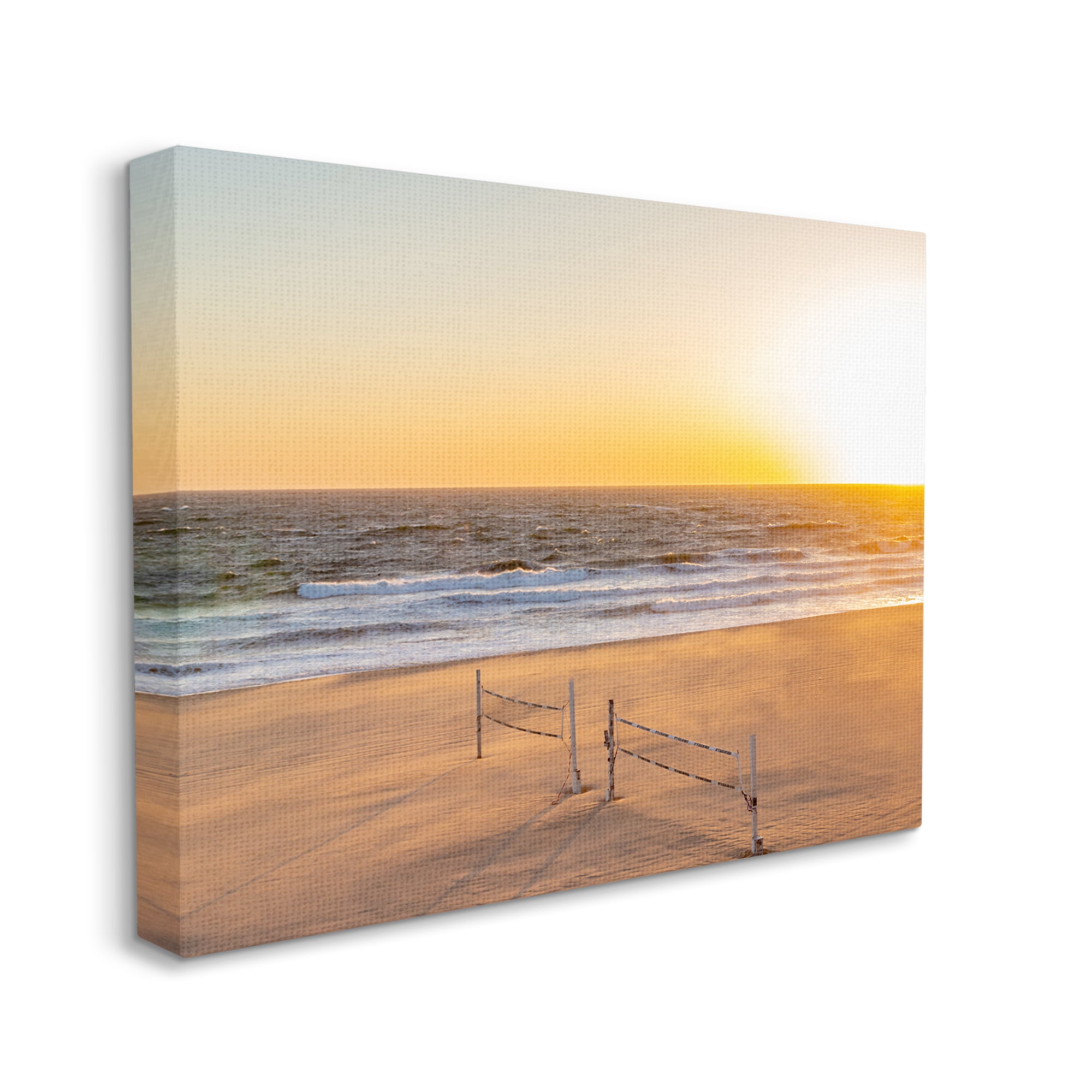 Stupell Industries Radiant Sunset Beach Volleyball Nets Ocean Shoreline Photograph Gallery Wrapped Canvas Print Wall Art, Design by Jeff Poe Photography