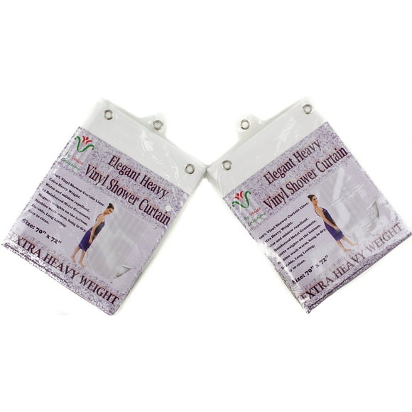 Lot de 2 Doublure de Rideau de Douche Robuste 100 % Hydrofuge, 10 Mil, Durable avec En‐tête Renforcé, Oeillets Antirouille et Ourlet Magnétique Lesté Blanc