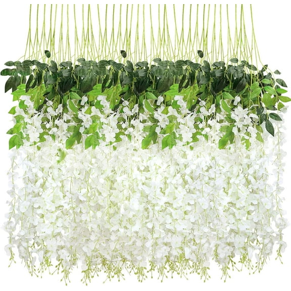 36 Pack Wisteria Hanging Flowers, 3.7 Feet Wisteria Flower Garland Fake Artificial Flower Vines for Wedding Arch Party Home Greenery Wall Decor (White)