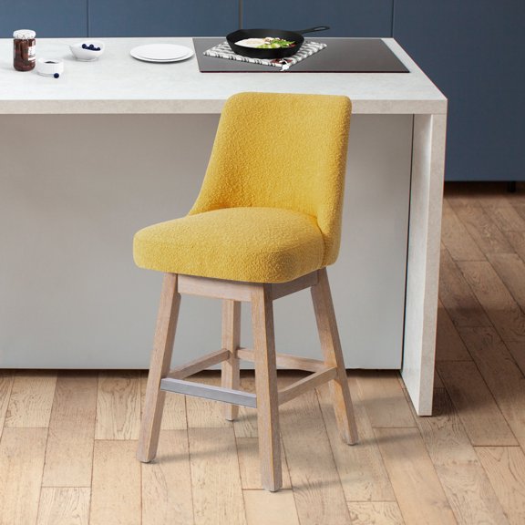 Costaelm Amélie 26" Upholstered Swivel Counter Height Bar Stool, Mustard