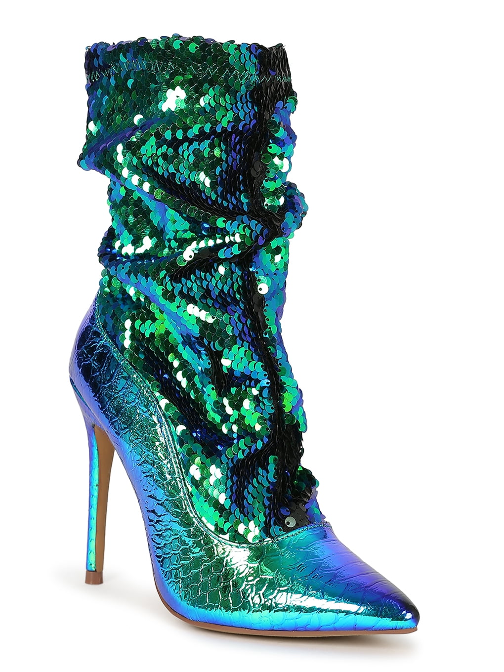 metallic blue booties