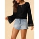 thumbnail image 5 of INSPIRAR CHIC Blusas de Mujer con Mangas de Campana, Encaje Boho, Cintura Fruncida, Blusa Campesina Negra 3XL, 5 of 7