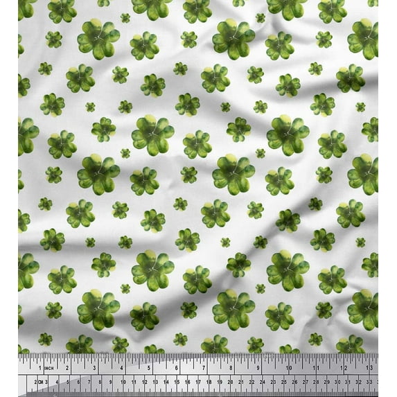 Soimoi White Georgette Viscose Fabric Clover Leaves Floral Print Print Fabric by the Yard 44 Inch Wide