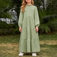 thumbnail image 2 of Byoo Teen Girls' Tiered Shirt Dress Long Sleeve Leaf Collar Button Front Solid Color Maxi Dress Versatile Casual Summer Outfit,Light Green, 2 of 5