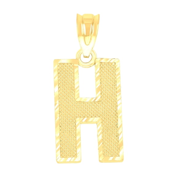 10k Yellow Gold Unisex Textured Initial Letter H Charm Pendant for Men Women