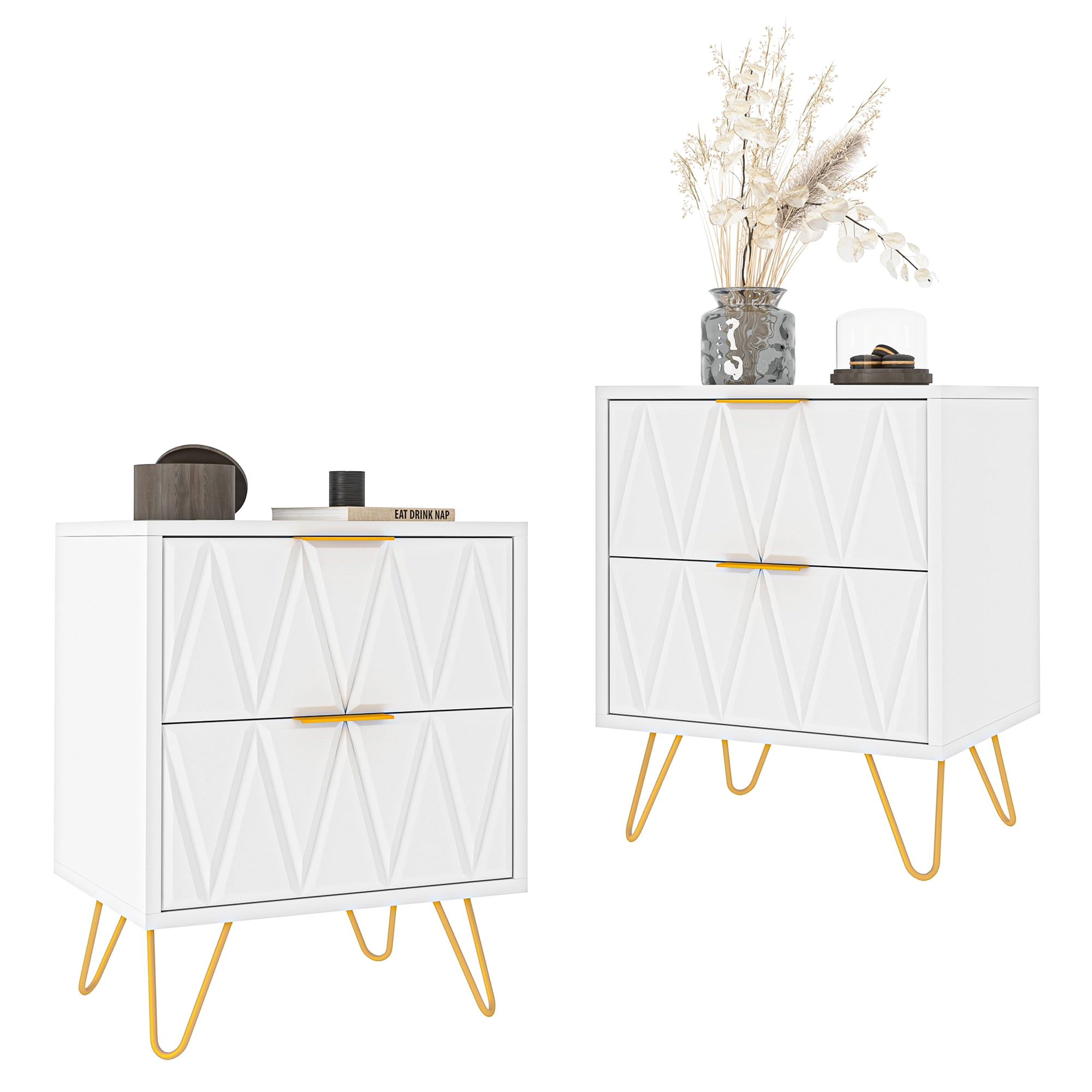 Canddidliike Wood Nightstand two-piece set, Bedside Table with Storage Drawe, Minimalist Geometric End Table for Bedroom Living Room, White Canddidliike Wood Nightstand two-piece set, Bedside Table with Storage Drawe, Minimalist Geometric End Table for Bedroom Living Room, White