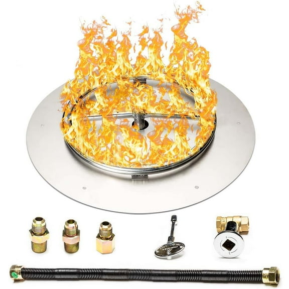 Dreffco Outdoor Fire Pit Stainless Steel Burner 18 Inch Round 90,000 BTU Natural Gas Connection Kit