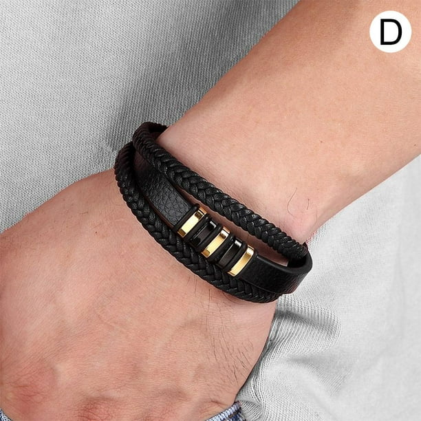 clásica de material cuero para hombre, brazalete de , de 8,3 pulgadas, accesorio perfecto , D D Fernando Pulseras anchas de puño