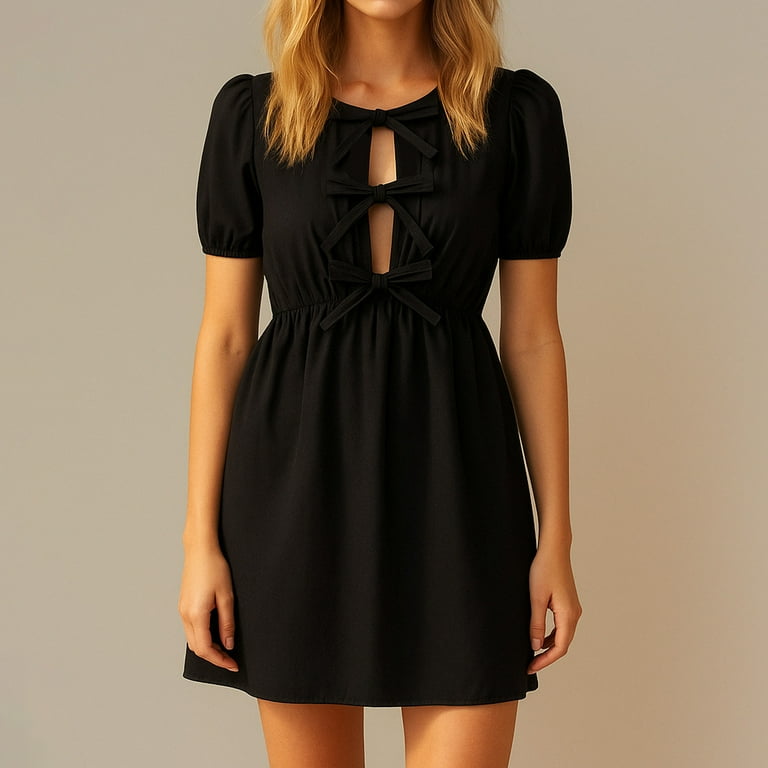 Ovbmpzd Womens Summer Dresses Black Wedding Guest Mini Dress Short Sleeve  Dresses Holiday Dresses for Women S