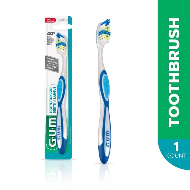 GUM® TOOTH & TONGUE Toothbrush, Regular, Soft Bristles, 1 Count
