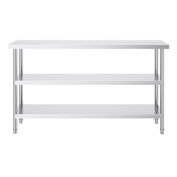 Commercial Stainless Steel Work Table, 60 x 34 Inch Heavy Duty Kitchen Prep Table with Adjustable Shelves for BBQ, Restaurant, and Home Use