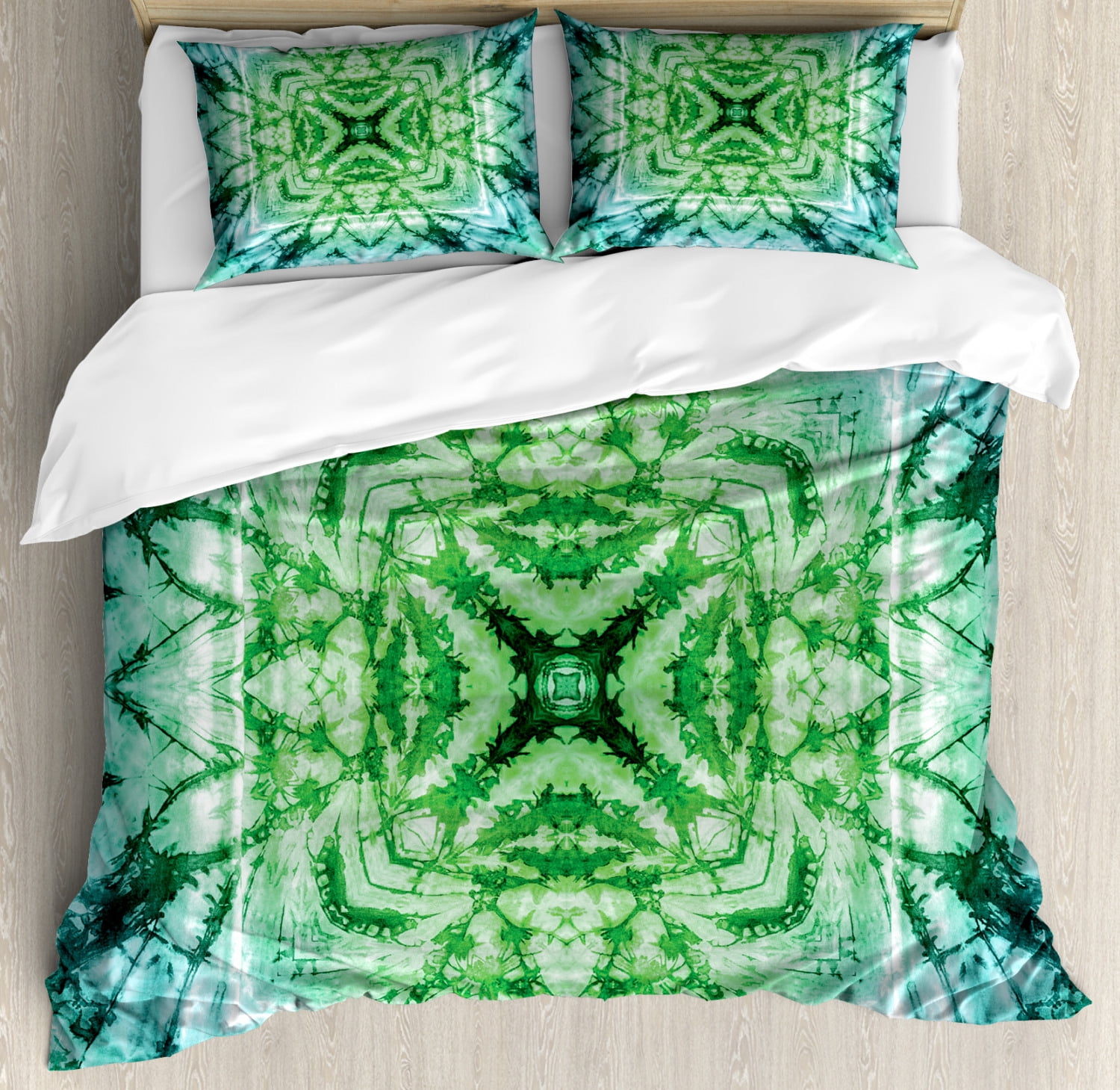 Psychedelic Duvet Cover Set, Abstract Square Shaped Kaleidoscope with