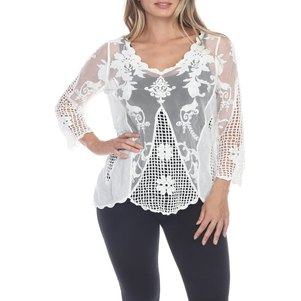 Simply Couture - Simply Couture Sheer Long Sleeve Crochet Mesh Top ...