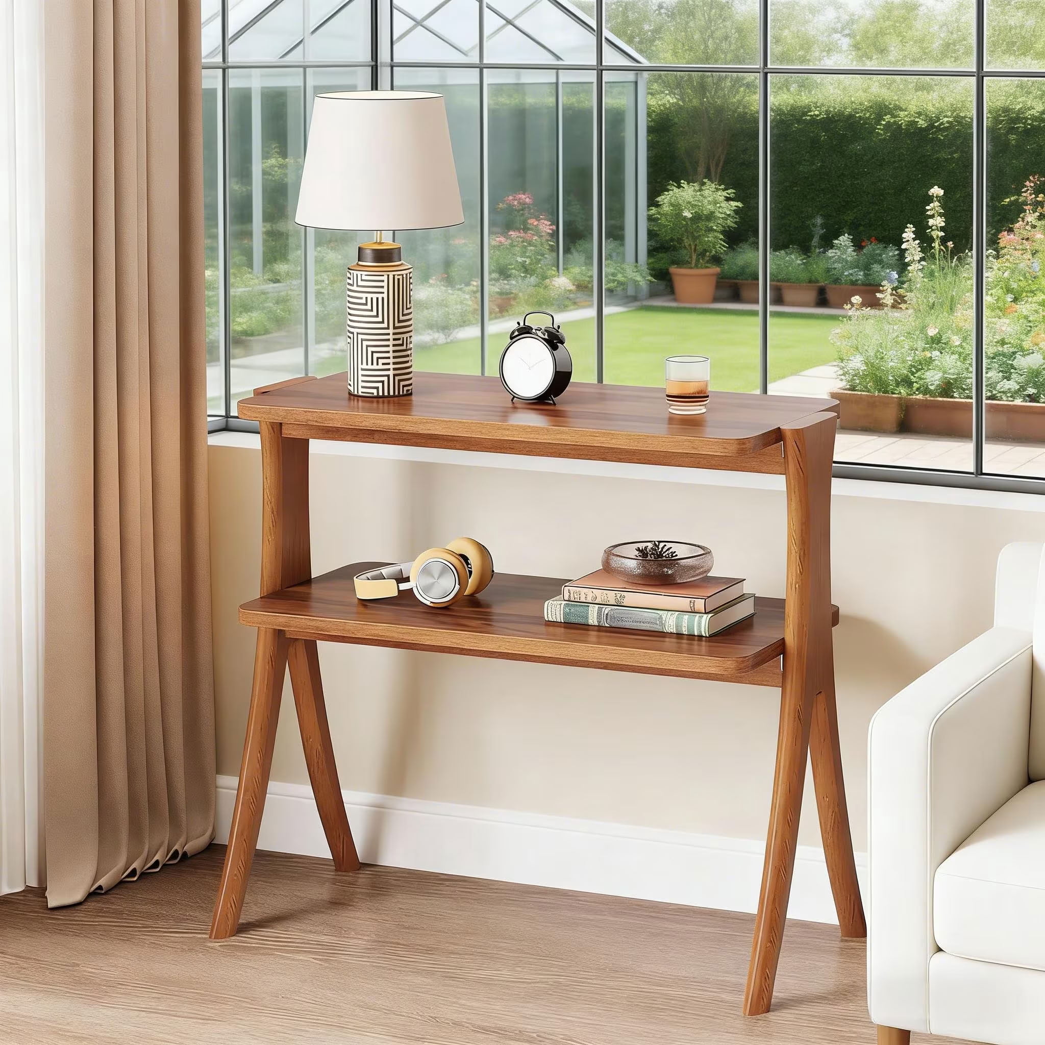 MAYEERTY 2-Tier Wood End Table, Farmhouse Side Table for Living Room, Bedroom, Small Spaces