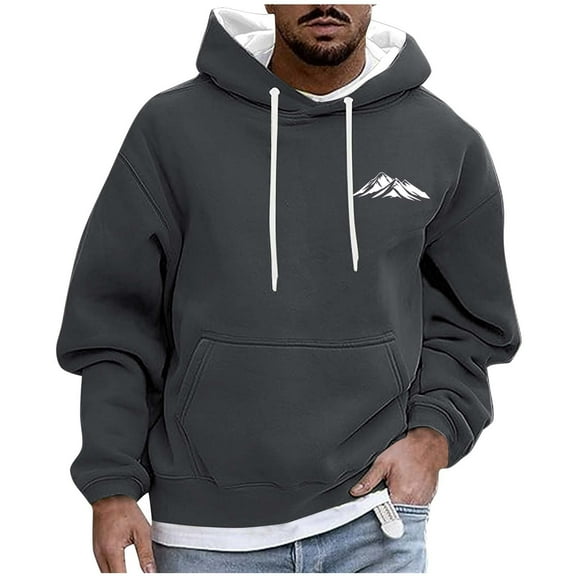 Timoontee Men's Hooded Sweatshirts Casual Long Sleeve Pullover Tops Fall Winter Classic Warm Hoodies Solid Color Pocket Sweatshirts Dark Gray XXXXL