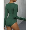 thumbnail image 2 of Women Deep V Neck Bodysuit Elegant Long Sleeves Bodycon Romper Lace Patchwork Solid Color Slim Fit Jumpsuits, 2 of 7