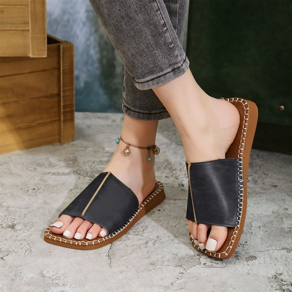 HAOTAGS Slippers for Women Slip On Dressy Sandals Black Size 7