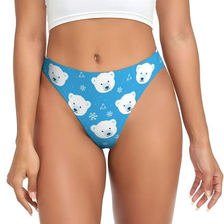 Qokaie Cute Polar Bear Printed Women s Cotton Thong Underwear  Sexy Breathable Panties G-string-Small
