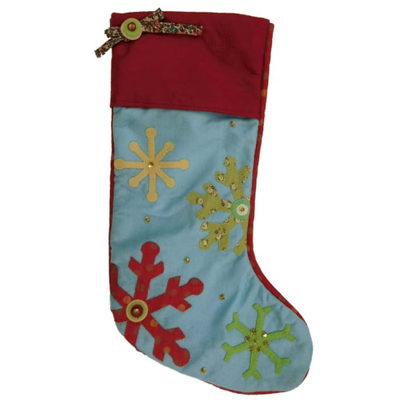 Embellished Blue Felt Rhinestone Snowflake Christmas Holiday Stocking