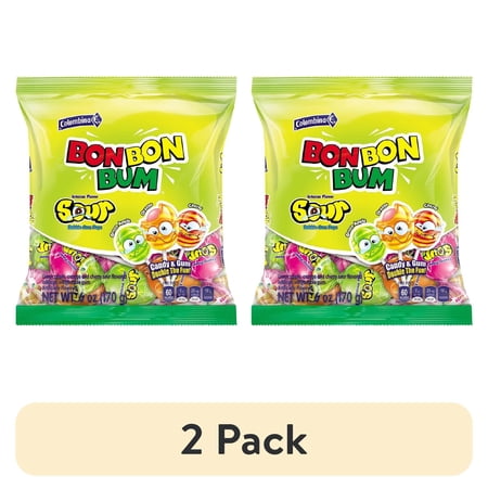 (2 pack) Colombina Bon Bon Bum Sour Bubble Gum Pops, 6 oz (Pack of 12)