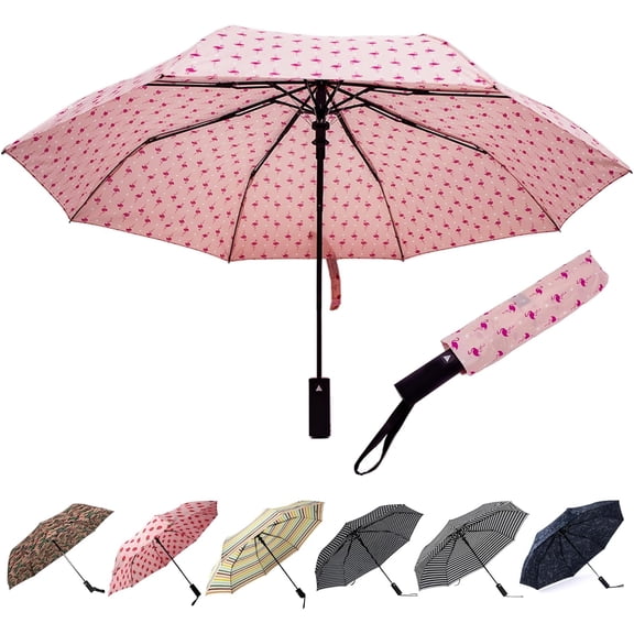 Windproof Automatic Travel Umbrella, Compact Portable with Reinforced Ribs for Sun & Rain
