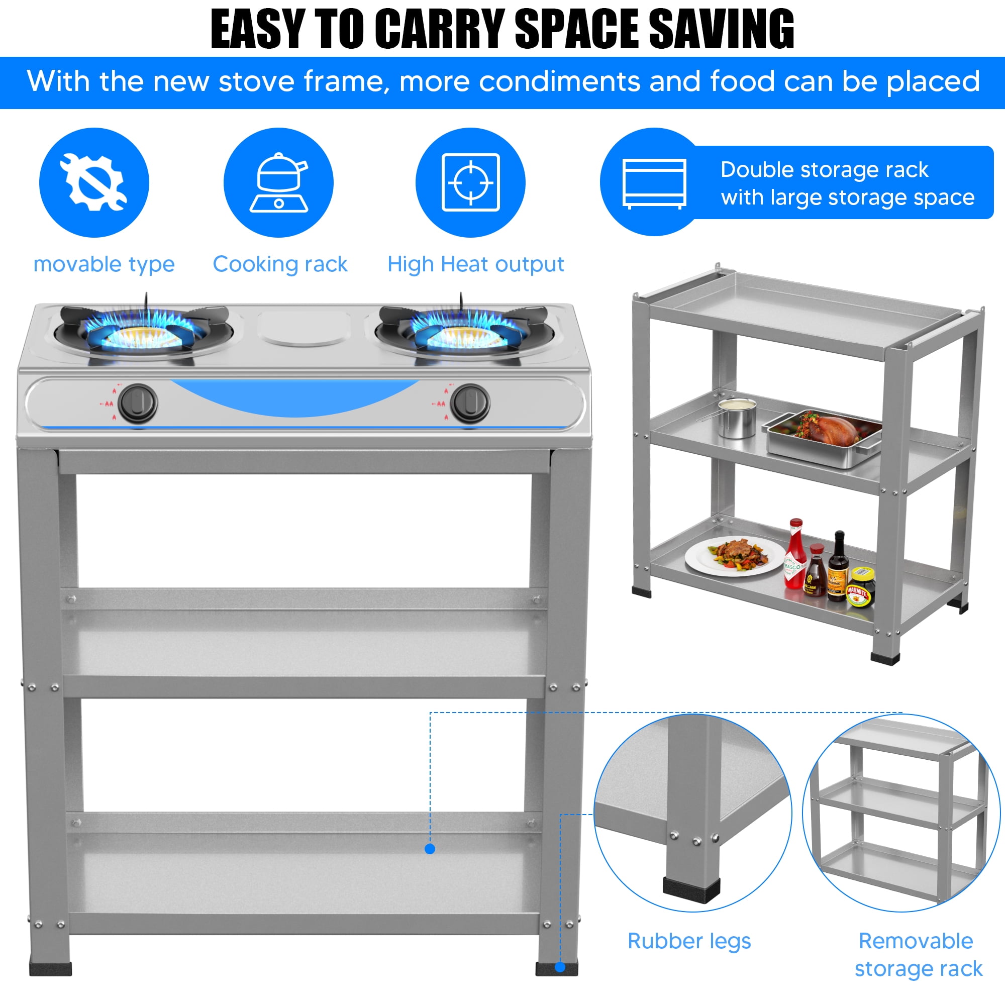 Propane Gas Stove,2 Burner Propane Burner, with Removable Leg,Auto Ignition Camping Stove,Portable Gas Stove for RV, Apartment, Outdoor