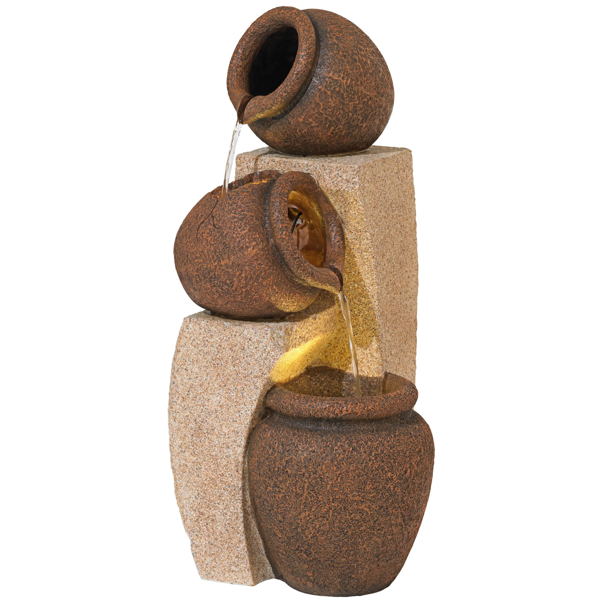 Cascading Jugs 30" High Large Rustic Indoor Outdoor Decor Faux Stone Floor Fountain with Light LED Outside