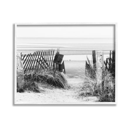 Stupell Industries Fenced Beach Path Landscape Photography White Framed Art Print Wall Art 14 x 11