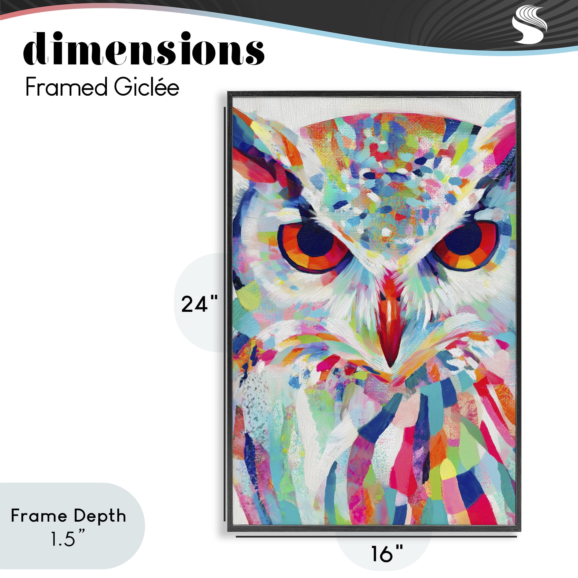 Stupell Industries Expressive Owl Gaze Black Framed Giclee Art, design by Chromatic Storm Studio