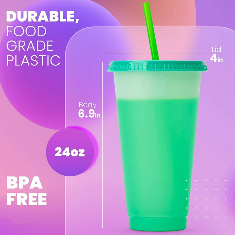 Color Changing Cups with Lids & Straws - 7 Pack 12 oz Reusable Cute Plastic  Tumbler Bulk - Kids Small Funny Travel Straw Tumblers/Adults Iced Cold  Drinking Part… in 2023