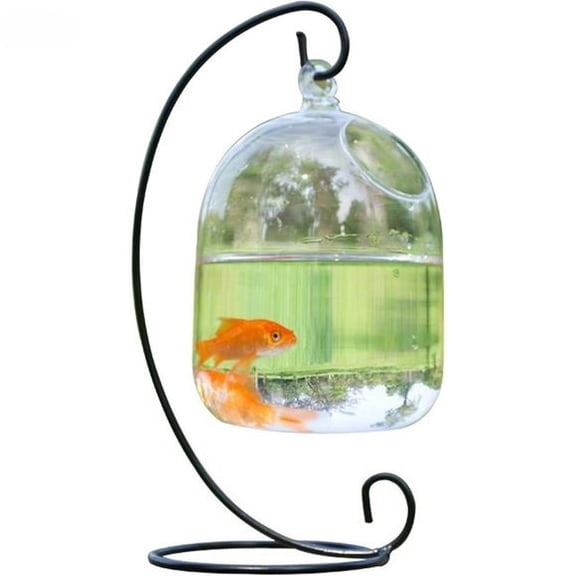 Fish Aquarium,Hanging Transparent Bowl With Stand, Space-Saving Glass Vase For Home & Office