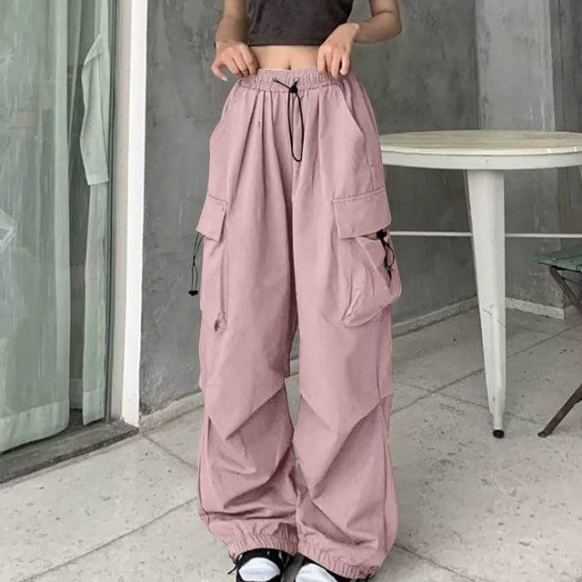 LSLJS Women's Casual Pants Cowboy Pocket Straight Cylinder Overalls Solid Color