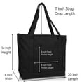 "DALIX Large Shopper Black 20"" Solid Color Cotton Canvas Tote Bag"