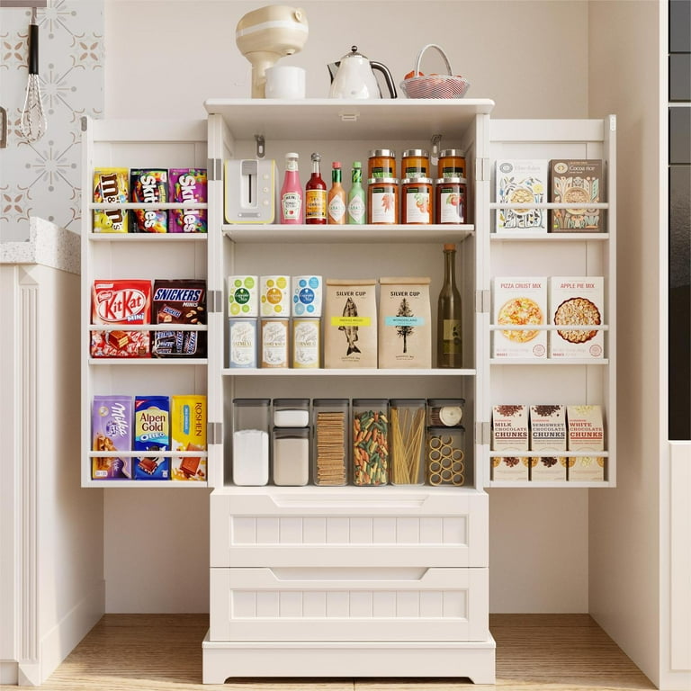 Pantry Cabinet Lofka 47 Kitchen Pantry Storage Cabinet with 2 Drawers 8 Shelves and 2 Doors White