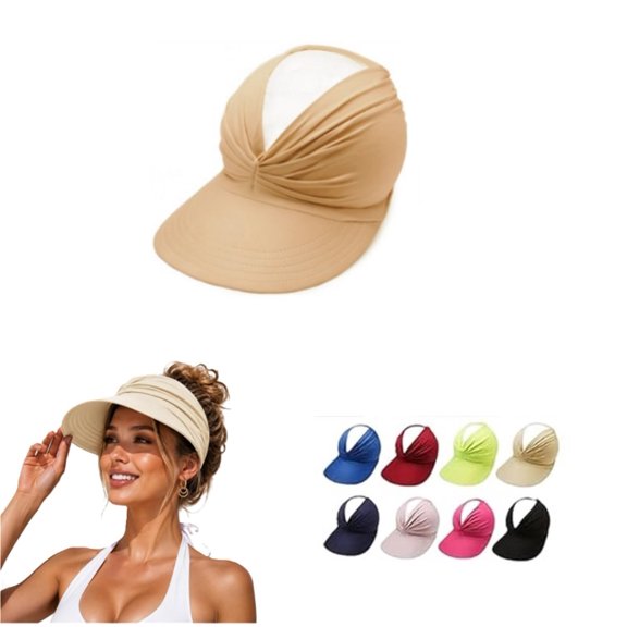Women's UPF 50 UV Protection Sun Visor Hat, Sun Hats for Women, Lightweight Foldable Ponytail Sports Cap