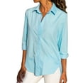 thumbnail image 2 of Tittly Button Down Shirts Blouses for Women Ladies Spring And Autumn Solid Color Long Sleeve Split Side Button Stand Collar Shirt Tshirts Shirts Workout Shirts Sky Blue XL, 2 of 6