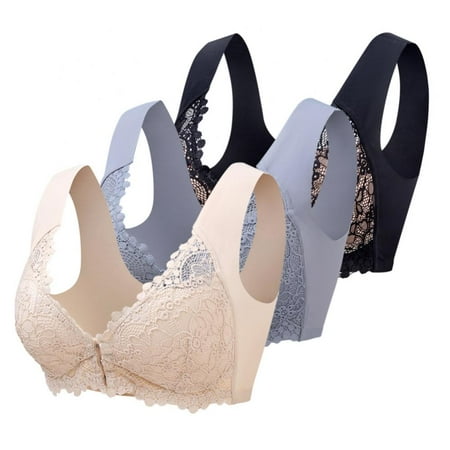 

3pcs Women Lace Bra Front Buckle Closure Bra 3/4 Cup Push Up Bra Wire Free Seamless Underwear Thin Mold Cup Bralette