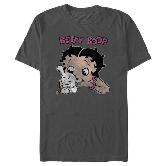 Men's Betty Boop Distressed Betty and Pudgy  Graphic Tee Charcoal 2X Large