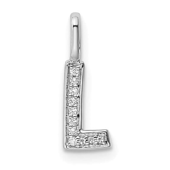14K White Gold Diamond Letter L Initial Pendant
