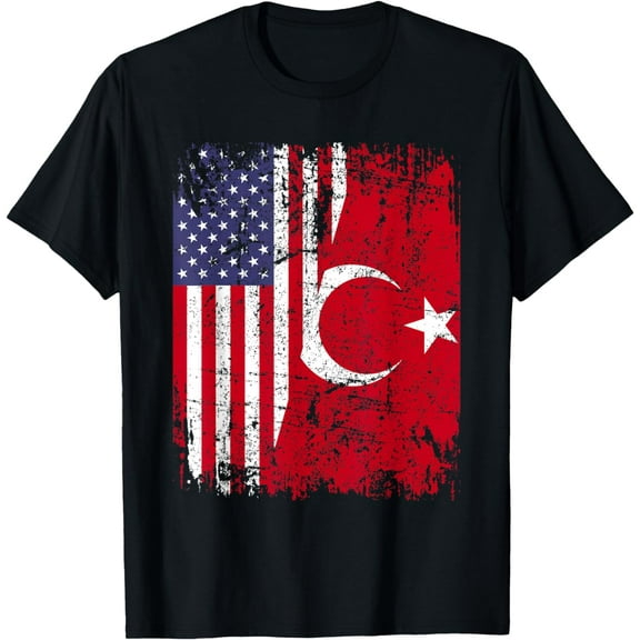 TURKISH ROOTS | Half American Flag | USA TURKEY FLAG T-Shirt mens t shirt，black，women，funny，misfits，men，journey，t-shirt
