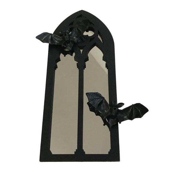 Espejo de arco gótico estilo vintage, espejo de pared decorativo de madera con forma de murciélago arqueado. 2 murciélagos